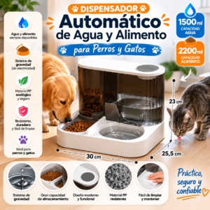 Dispensador Automático de Agua y Alimento para Perros y Gatos