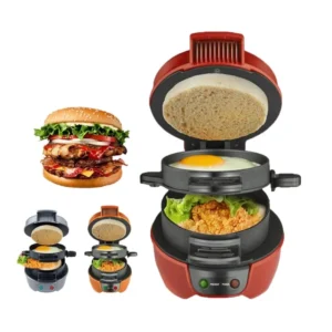 Máquina de Hamburguesas Multifuncional Portátil: Placas Antiadherentes, Eléctrica, Mini Desayunador y Wafflera (220V/110V)