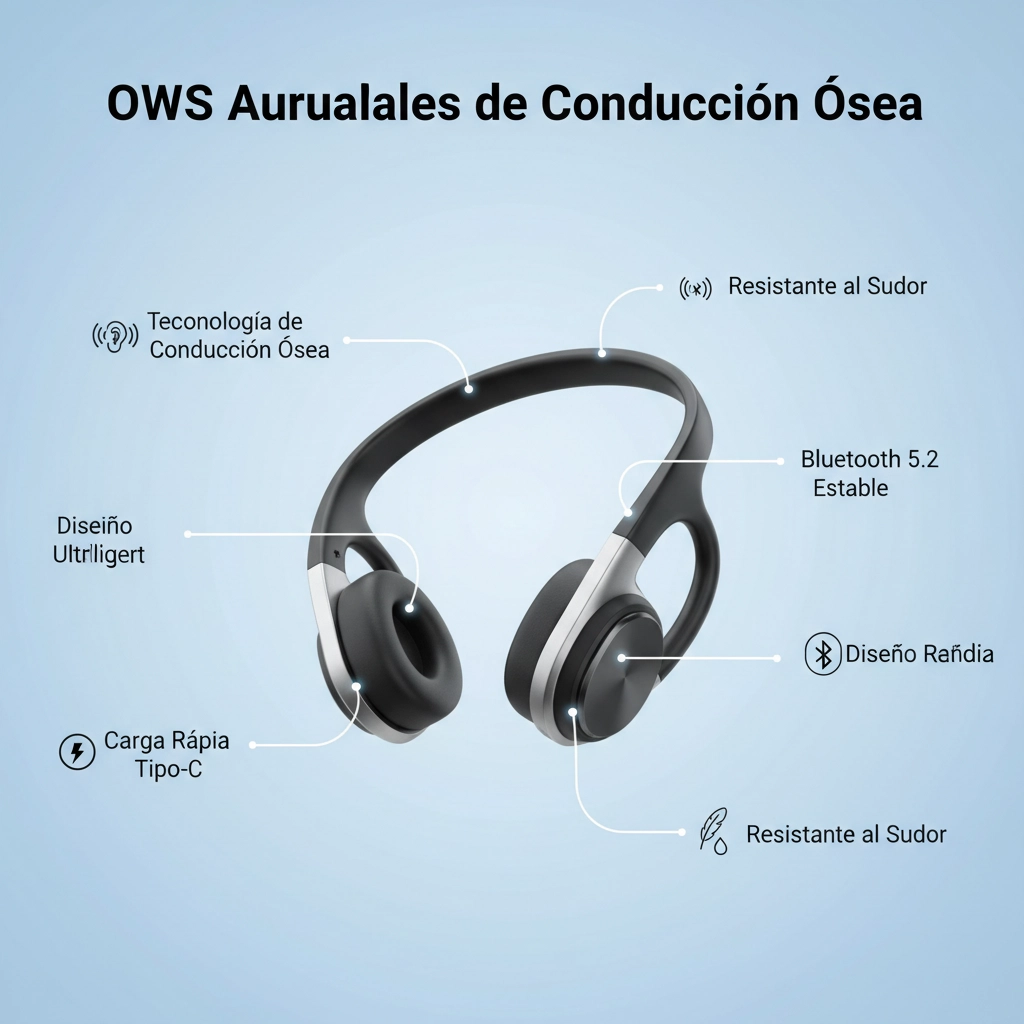 Auriculares OWS de Conducción Ósea Bluetooth 5.2: Sonido Abierto, Ligero y Control de Llamadas - Imagen 4