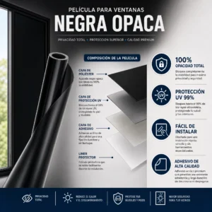 Película Adhesiva de Vidrio Negro Opaco - Protección UV y Oscurecimiento Total 100%