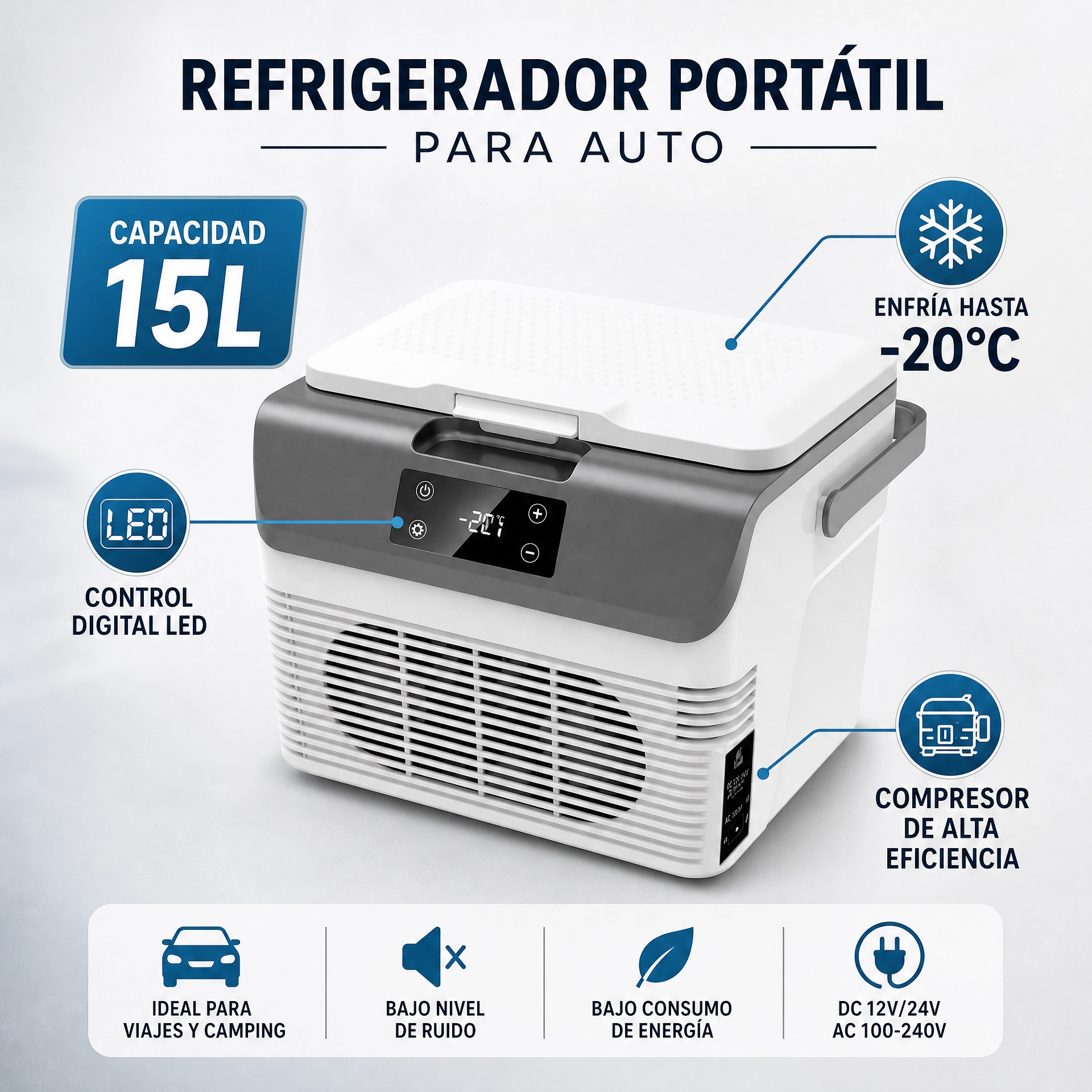 Refrigerador Portátil de Compresor 15L: Máximo Rendimiento en Movimiento