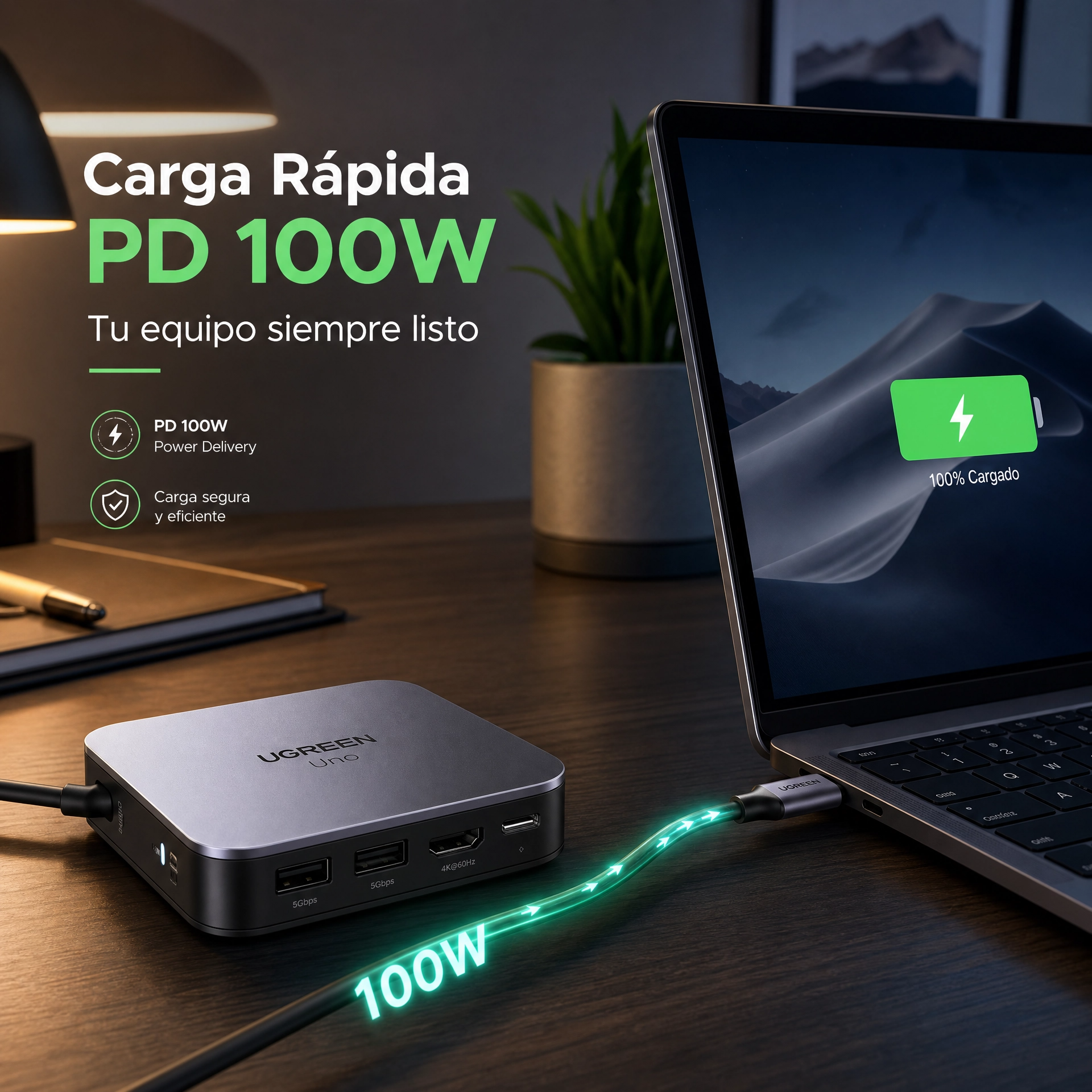 Hub USB-C UGREEN Uno 6 en 1 4K60Hz PD100W 10Gbps - Adaptador para Notebook - Imagen 4