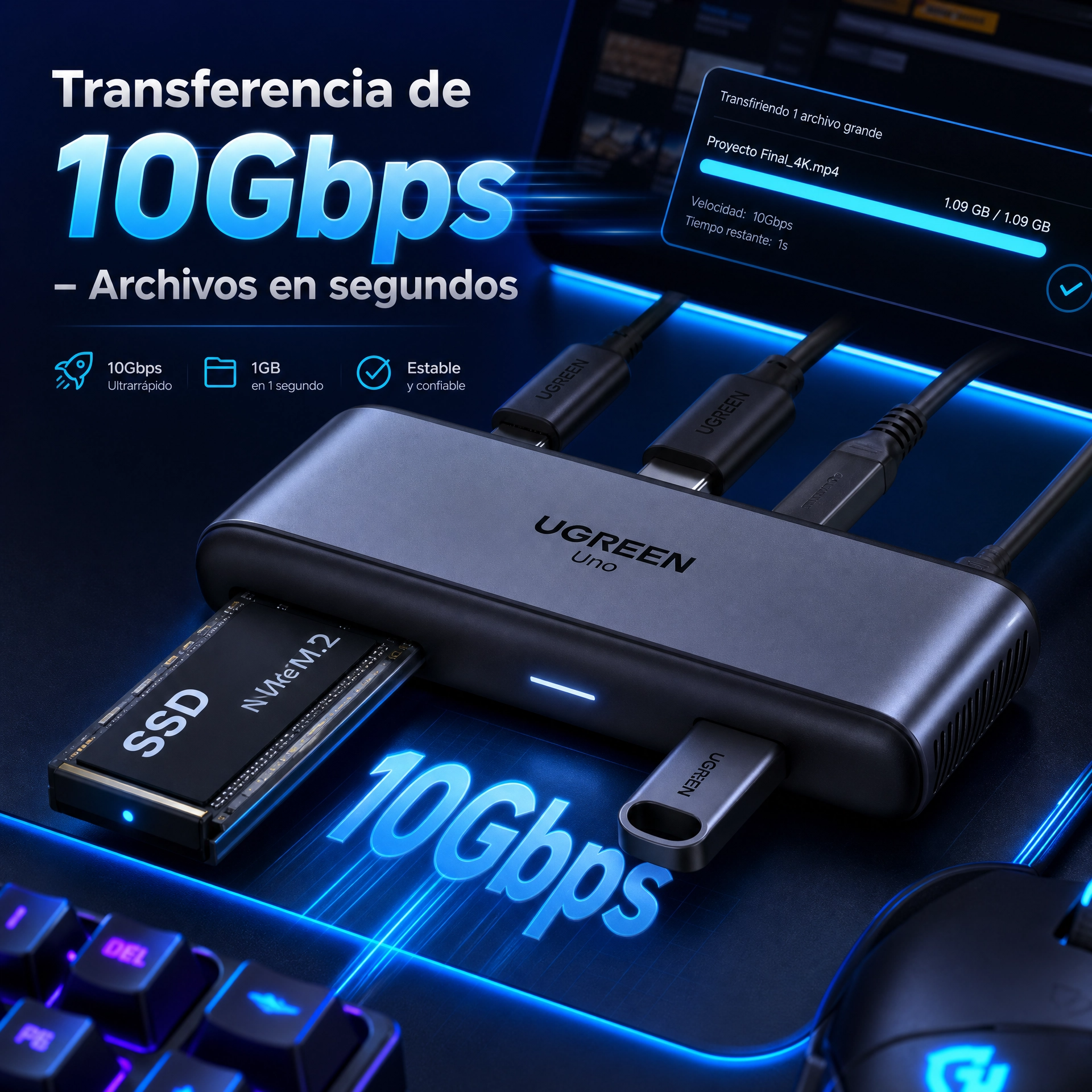 Hub USB-C UGREEN Uno 6 en 1 4K60Hz PD100W 10Gbps - Adaptador para Notebook - Imagen 5